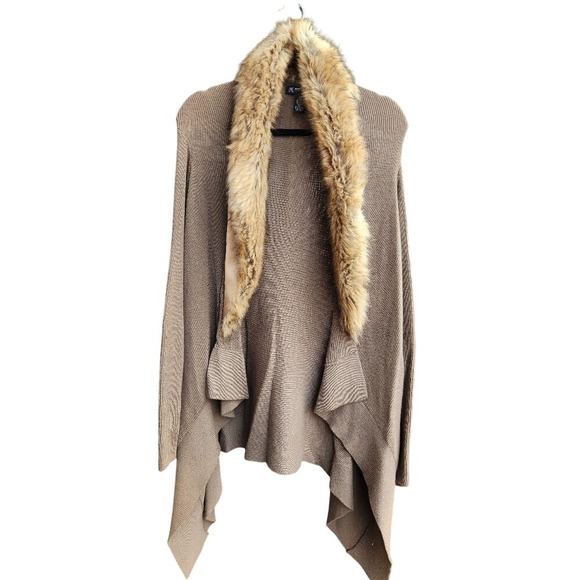 INC International Concepts Sweaters - INC International Concepts Womens  Front Cardigan Sweater Faux Fur Trim Taupe 2X